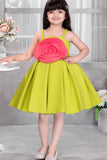 Lime Green Floral Embellished Party Wear Frock For Girls