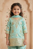 Girls Sea Green Sharara Set With Zari Embroidery And Dupatta