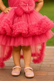 Dark Peach Floral Embellished Party Wear Tailback Frock For Girls