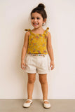 Mustard Thread Embroidered Top with Shorts Set For Girls