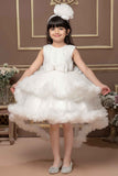 White Bead Work Party Wear Tailback Frock For Girls