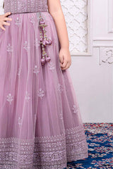 Onion Pink Sequin Embroidered Lehenga Choli Set For Girls