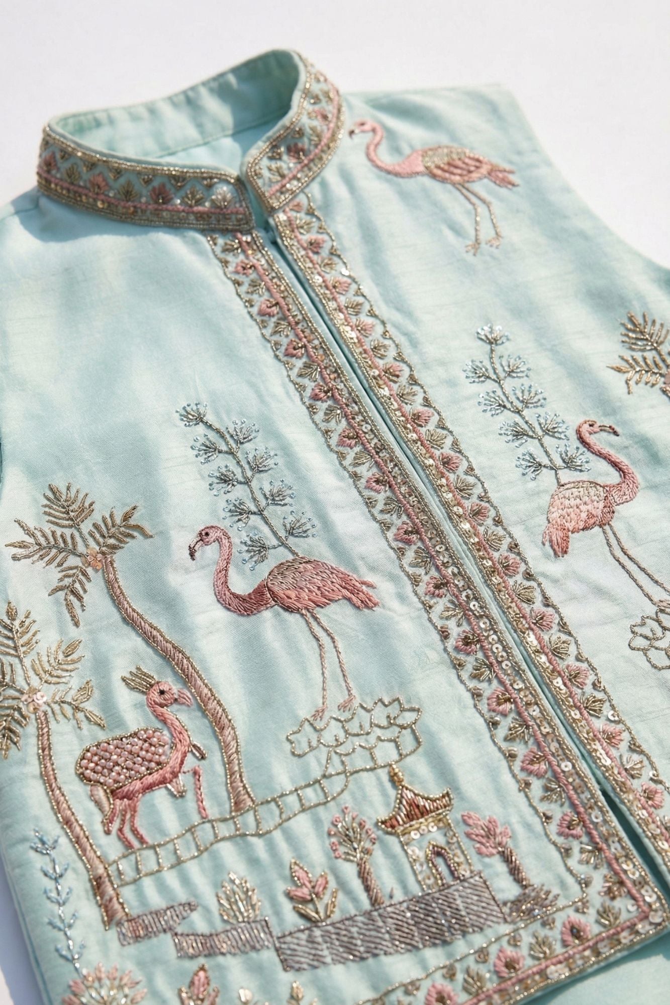 Firozi Embroidered Kurta Set with Nehru Jacket For Boys