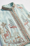 Firozi Embroidered Kurta Set with Nehru Jacket For Boys