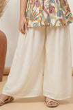 Cream Palazzo Set With Embroidered Multicolor Peplum Top For Girls