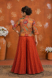 Girls Orange Printed Palazzo Set with Jacket and Palazzo Pants