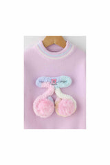 Lavender Pullover With Bow Embroidery For Girls