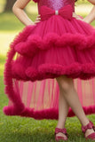 Rani Pink Sequin High-Low Party Dress with Layered Ruffle Hem For Girls