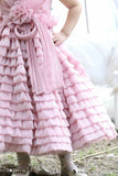 Onion Pink Sleeveless With Floral And Bow Embellished Layer Gown For Girls