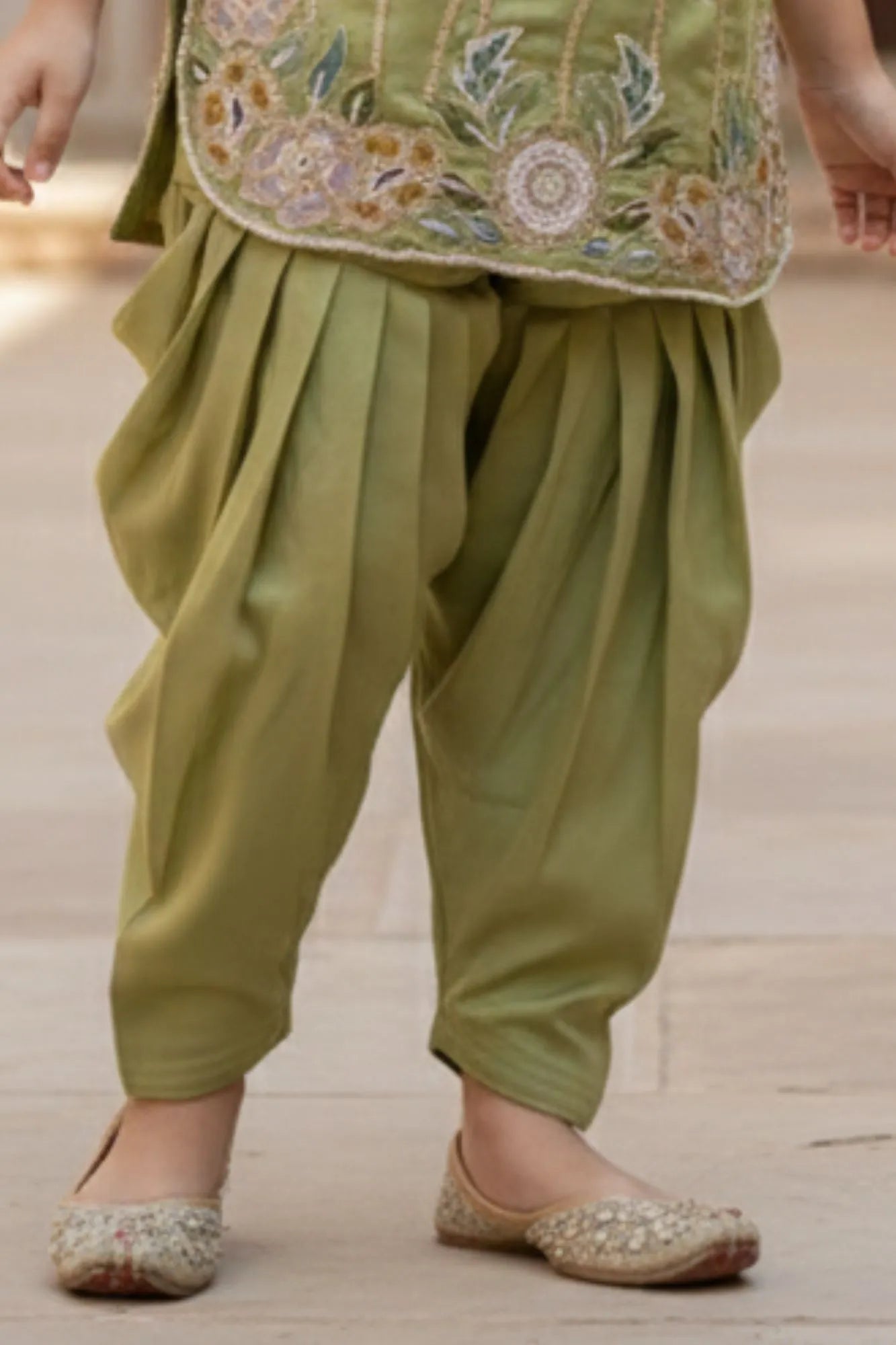 Olive Green Embroidered Patiala Suit For Girls