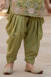 Olive Green Embroidered Patiala Suit For Girls