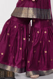 Wine Zari Woven Palazzo Set with Dupatta for Girls