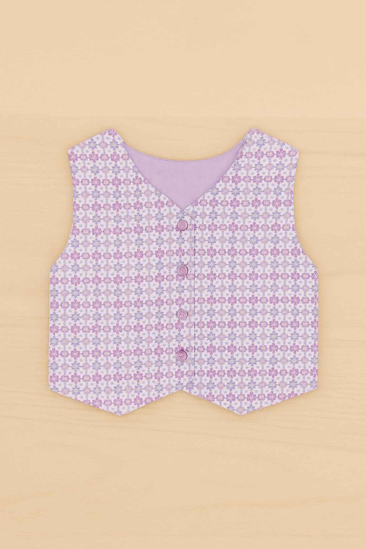 Stylish Lavender Blazer And Pant With Houndstooth Printed Top Set For Girls