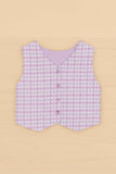 Stylish Lavender Blazer And Pant With Houndstooth Printed Top Set For Girls