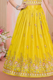 Bright Yellow Sequin Work Embroidered Lehenga Choli Set for Girls