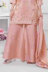 Pink Embroidered Palazzo Set With Dupatta For Girls