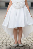 White Tailback Frock With Floral Embellishments For Girls