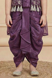 Purple Embroidered Dhoti Skirt Set For Girls