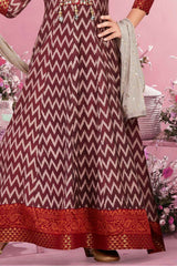 Wine Printed And Sequin Anarkali For Girls