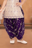Cream and Purple Patiala Set With Embroidered Kurti And Dupatta For Girls