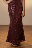 Wine Sequin Embellished One-Shoulder Party Wear Gown For Girls