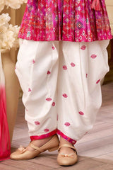 Pink Printed And Sequin Top With Dhoti Bottom Set For Girls