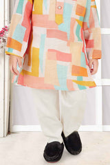 Multicolor Printed Kurta With Bottom Set For Boys