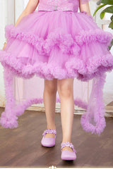 Purple Tailback Frock With Bow Embellished For Girls