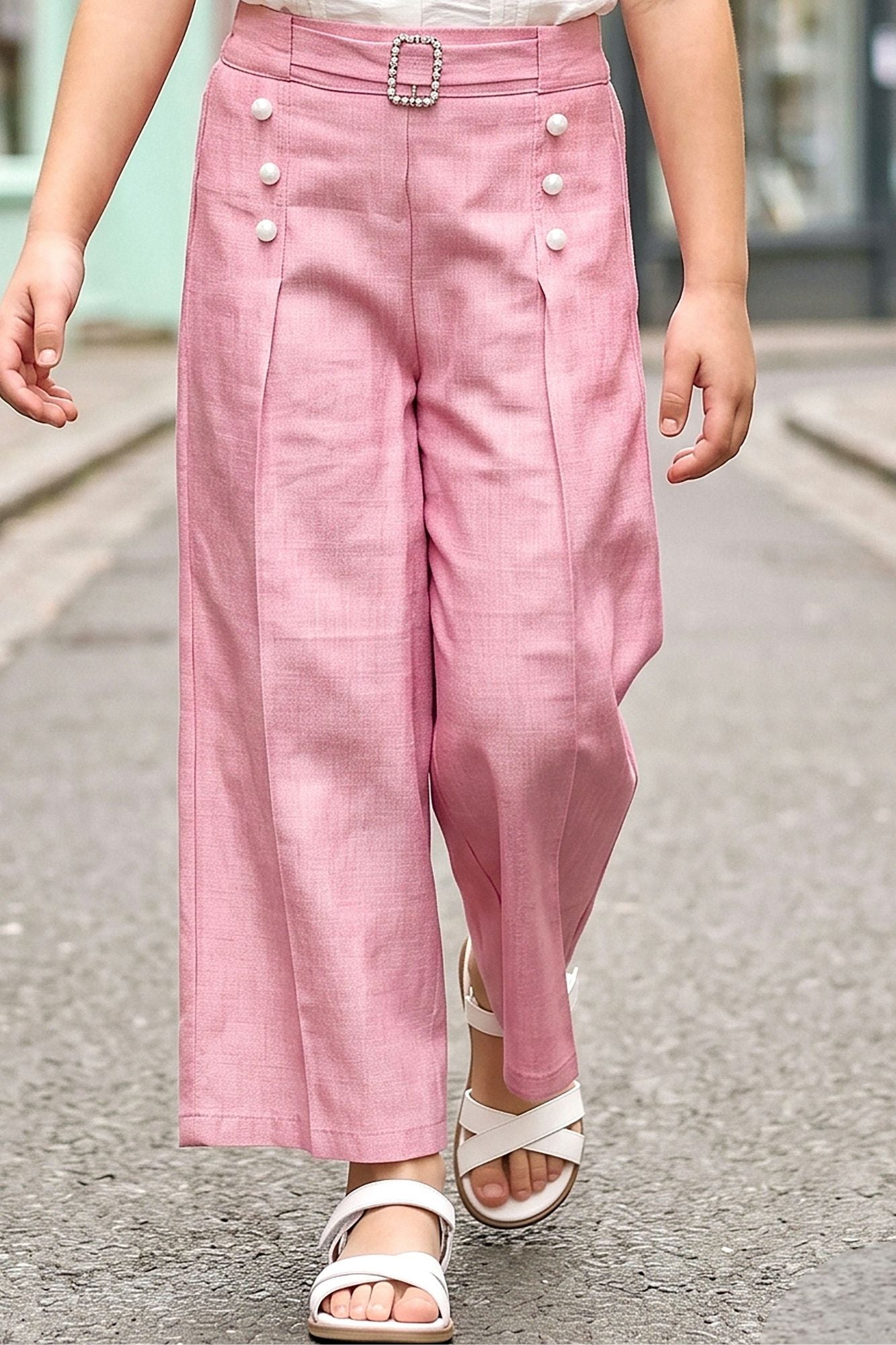 Elegant White Embroidered Shirt And Pink Wide-Leg Co-Ord Set for Girls