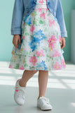 Cream Floral Layered Frock with Denim Jacket For Girls