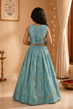 Dusty Blue Floral Embellished Lehenga Choli Set