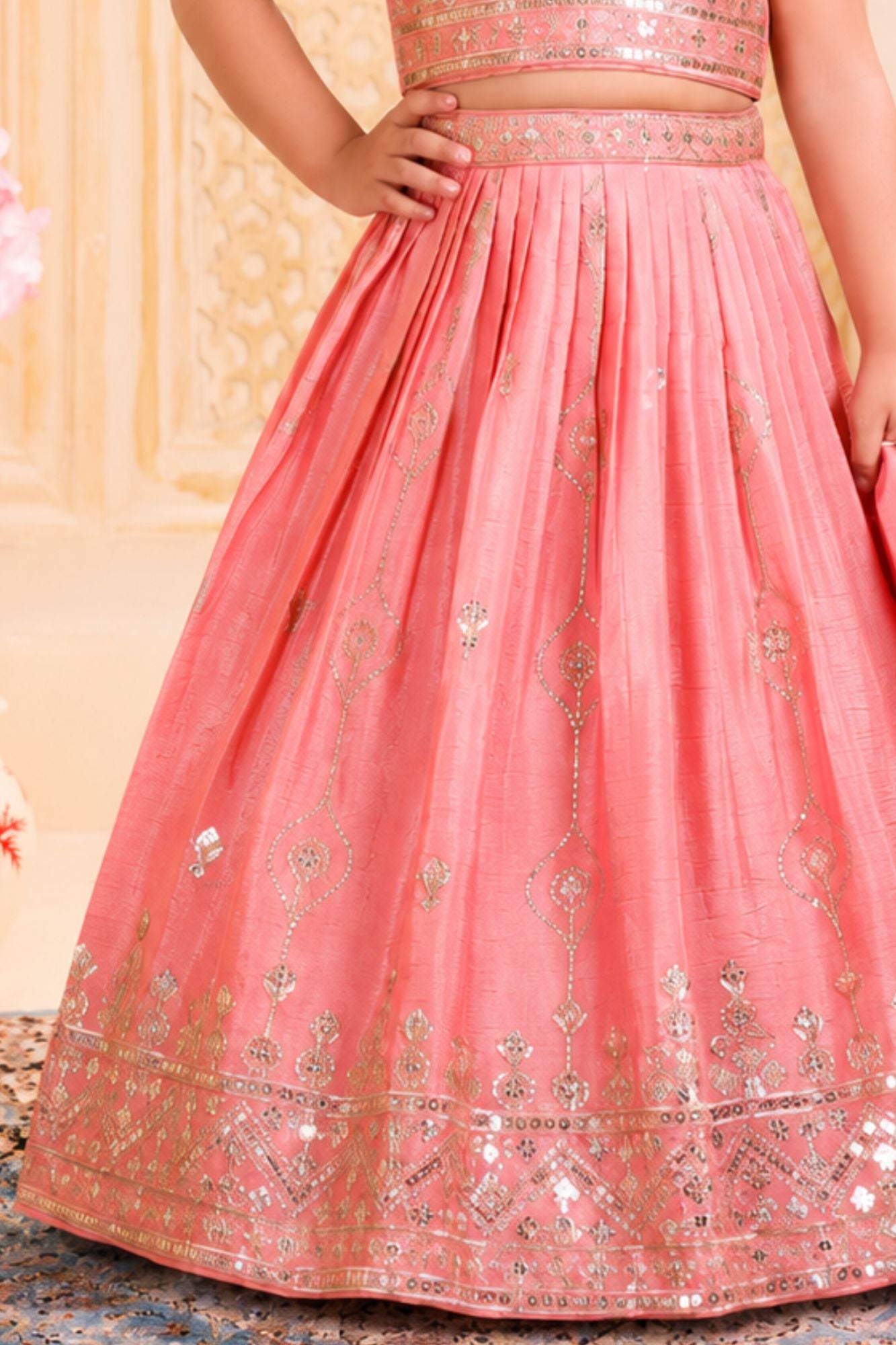 Peach Sequins Embroidered Lehenga Choli Set with Dupatta