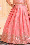 Peach Sequins Embroidered Lehenga Choli Set with Dupatta