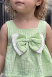 Girls Pastel Green Bow Set with Sleeveless Top and Shorts