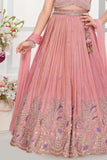 Pink Embroidered Lehenga Choli Set with Dupatta For Girls