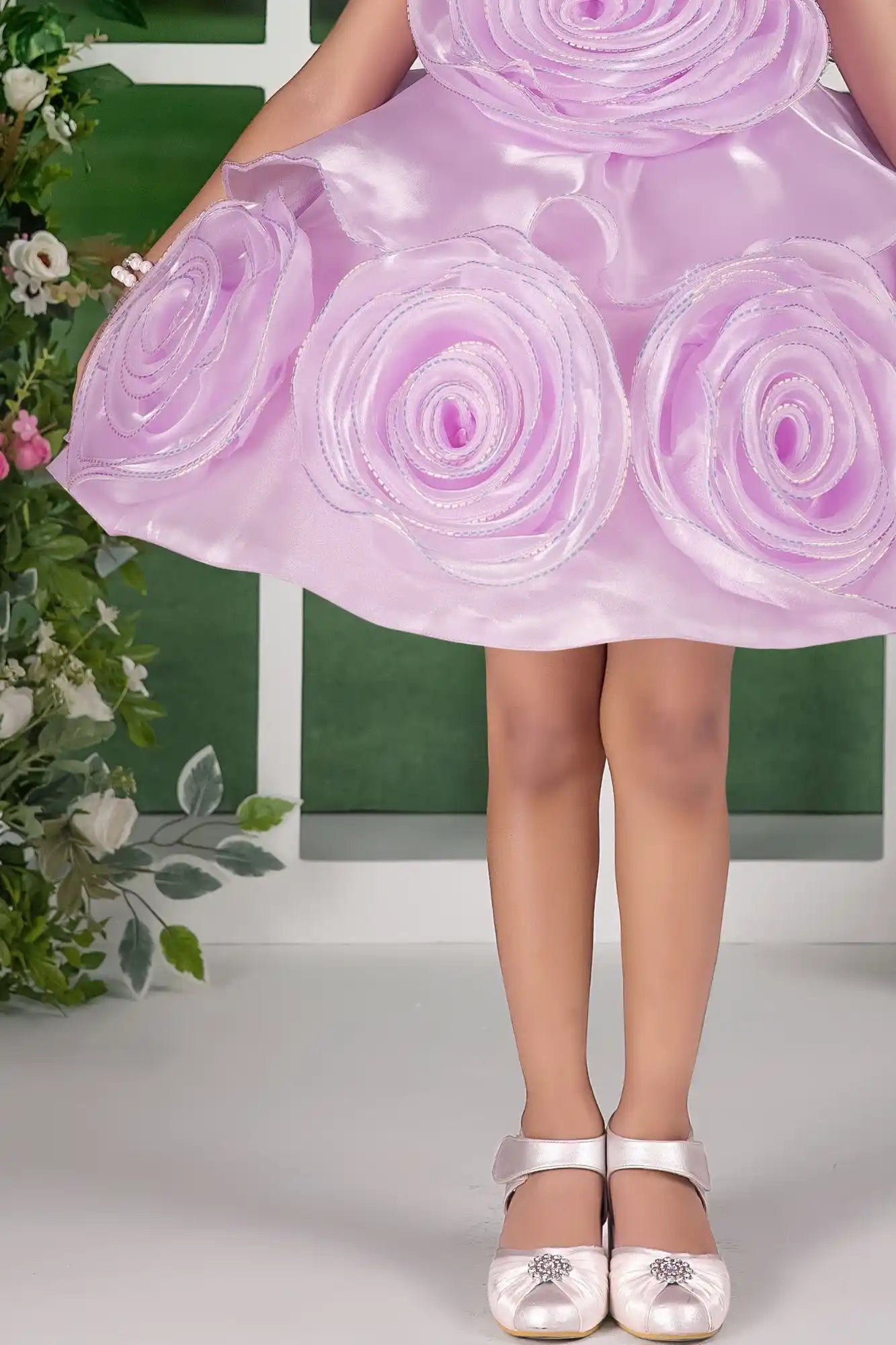 Blooming Princess Lilac Rosette Embellished Party Frock For Girls