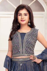 Grey Sequin and Embroidery Lehenga Choli Set For Girls