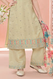 Beige Embroidered Kurta Set with Floral Printed Dupatta For Girls
