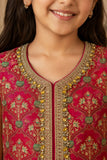 Green And Red Embroidered Lehenga Choli Set with Dupatta for Girls