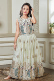 Off-White Lehenga Choli with Peacock Embroidery For Girls