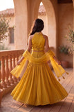 Girls Mustard Yellow  Embroidered Halter Neck Choli Set with Dupatta
