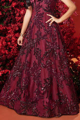 Elegant Maroon Sequined Partywear Gown For Girls