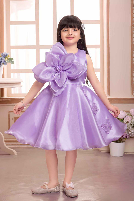 Elegant Lavender Floral And Butterfly Embellished Frock For Girls