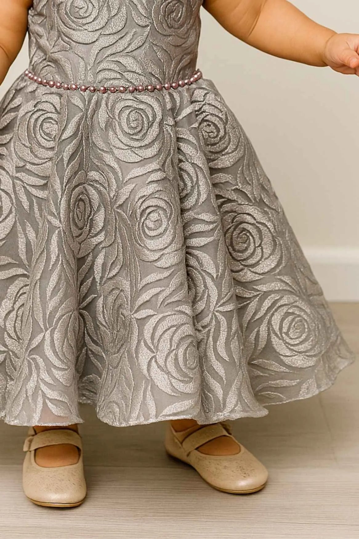 Silver Floral Embellishment Party Wear Gown For Girls