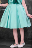 Light Blue Floral Appliqué Party Wear Frock with Pleated Skirt For Girls