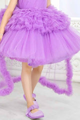 Purple Tailback Frock With Floral Embellished For Girls