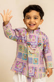 Lavender Patchwork-Style Kurta with Cream Dhoti Set