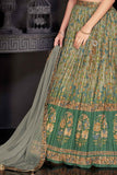 Olive Green Lehenga Choli Set With Printed And Sequin Work For Girls