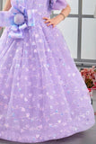 Lavender One-Shoulder Bow Embroidered Party Gown for Girls