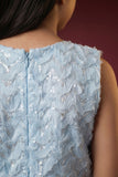 Girls Sky Blue Sequins Embellished Mermaid Gown with Textured Lace Detailing